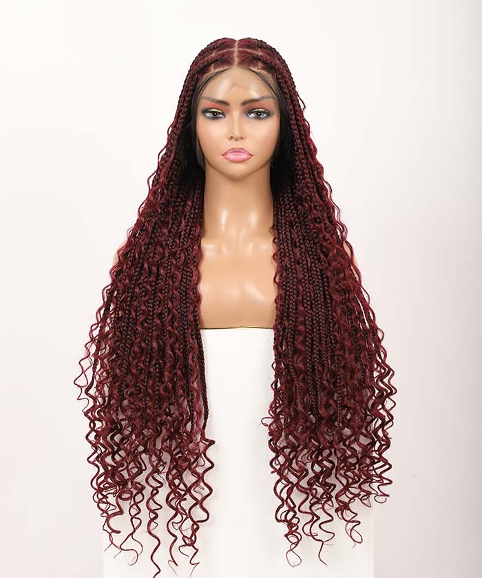 Fancivivi Boho Medium Knotless Box Braids with Curls Over Hip-Length 36