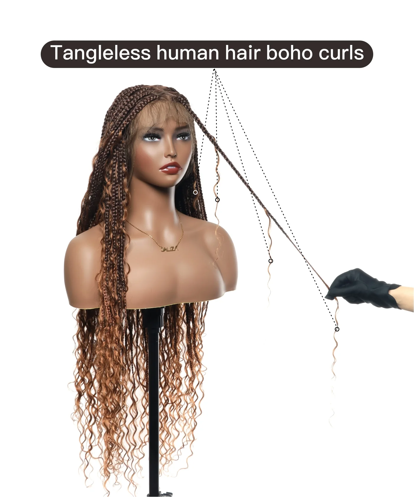 High Density Triangle Base Knotless Human Hair Boho Box Braided Wig 36