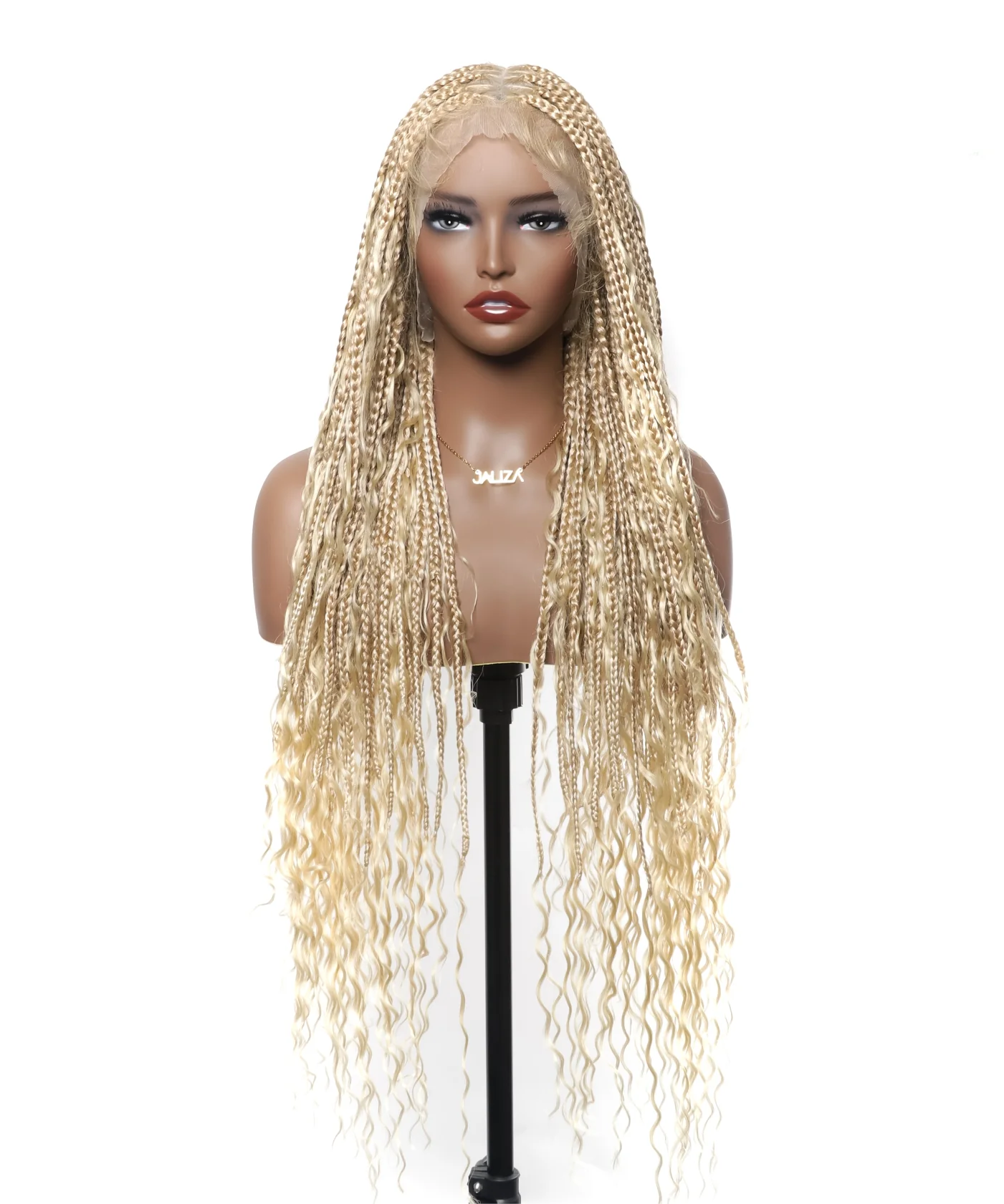 Triangle Base Full Lace Tangleless Human Hair Boho Curls Knotless Boho Box Braided Wig 36