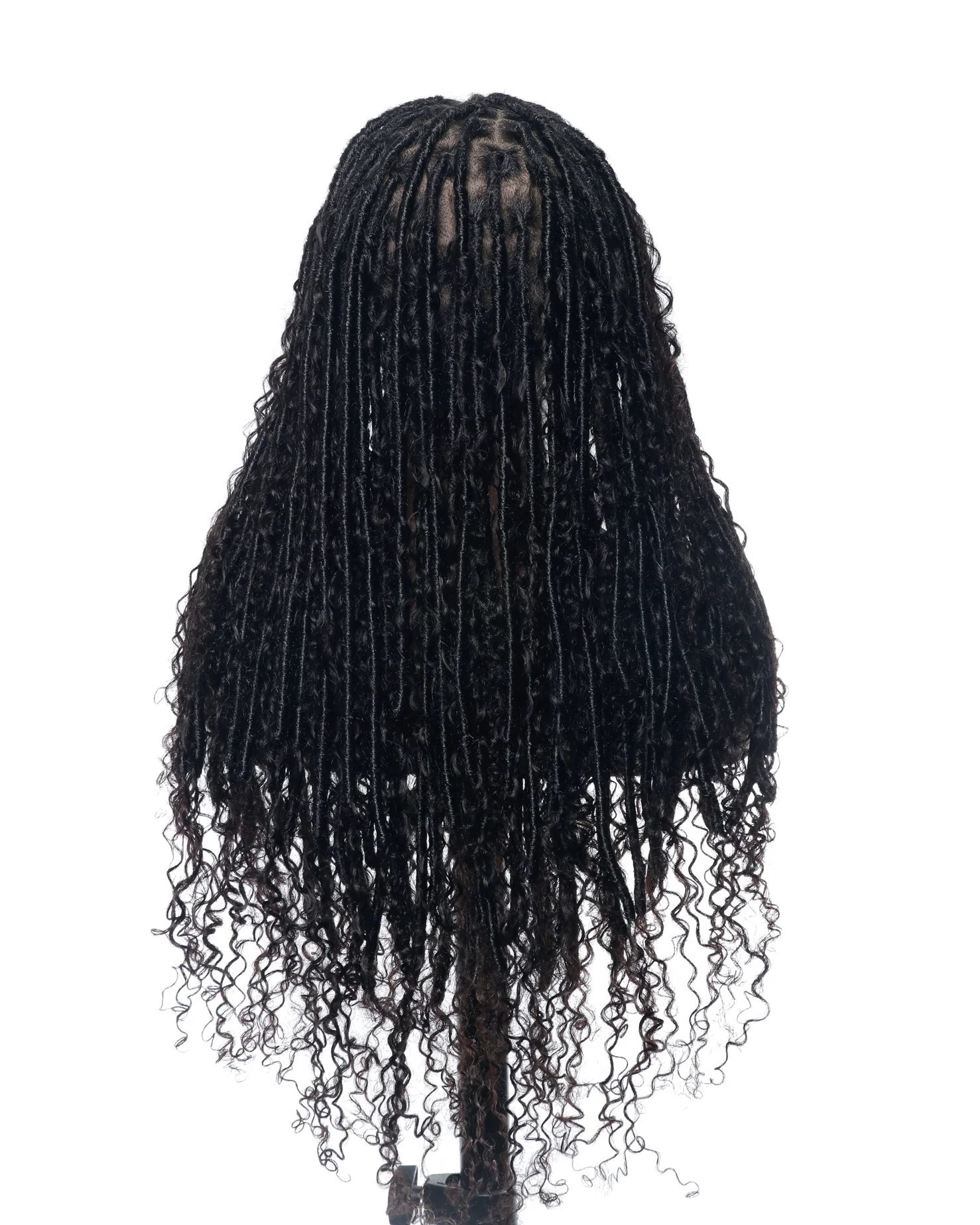 Salon-Level Knotless Boho Style Soft Locs 30” HD Full Lace Human Hair Boho Curls 80 Strands Braided Wig - Airhomei
