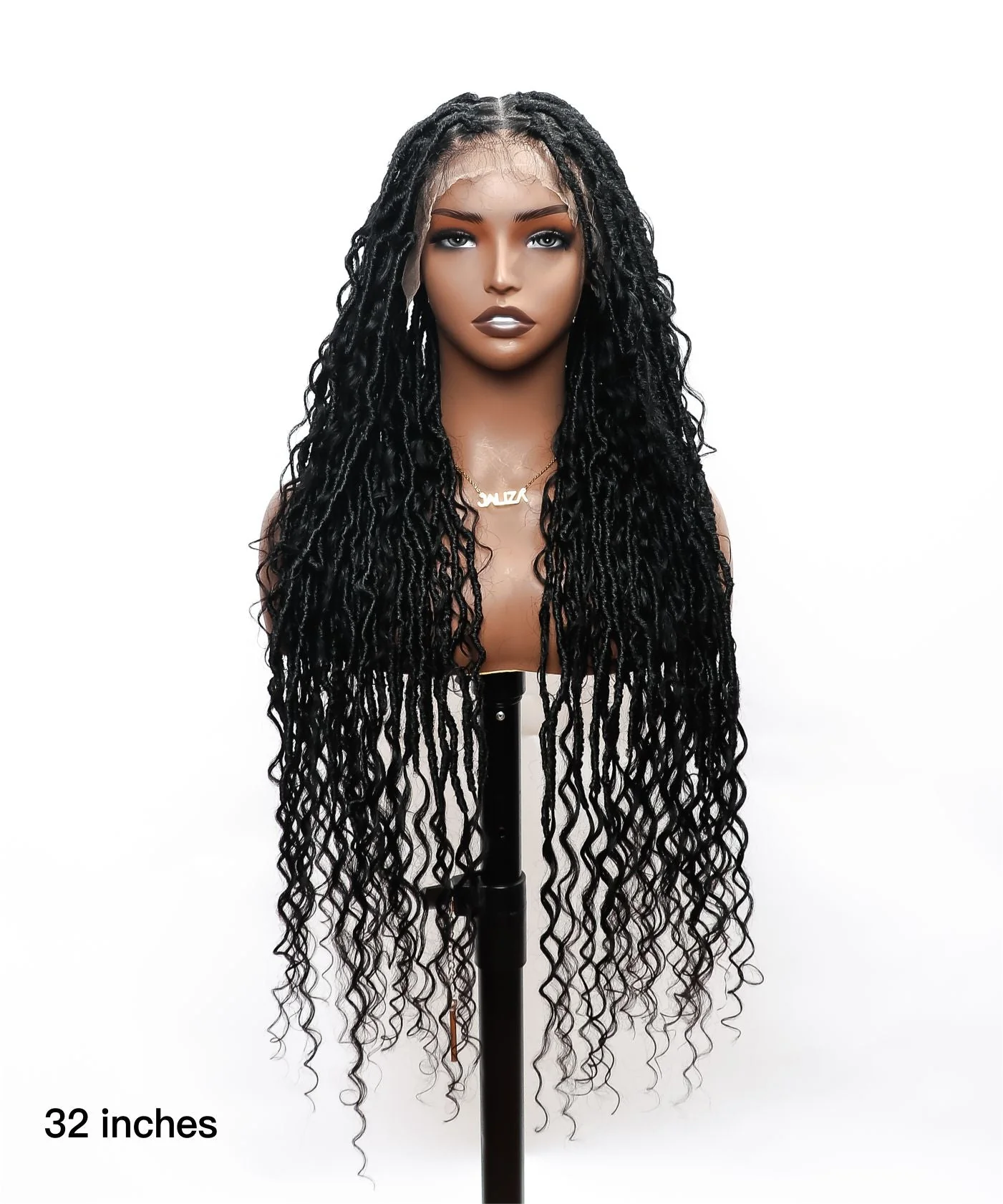 Human Hair Boho Curls Boho Locs Braided Wig 65 Strands（Human Hair Baby Hair） - Airhomei