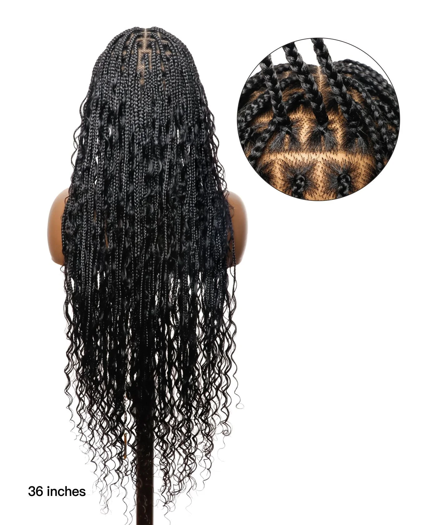 Pre Bleached Human Hair Lace High Density Knotless Boho Box Braided Wig Tangleless Human Hair Boho Curls 100 Strands - Airhomei