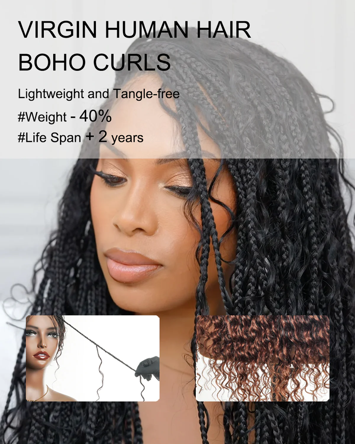 Ultra-dense 22-24“ Reddish Brown HD Full Lace Human Hair Boho Box Braided Wig 100 Strands (Scheduled to ship in 1-2 weeks) - Airhomei