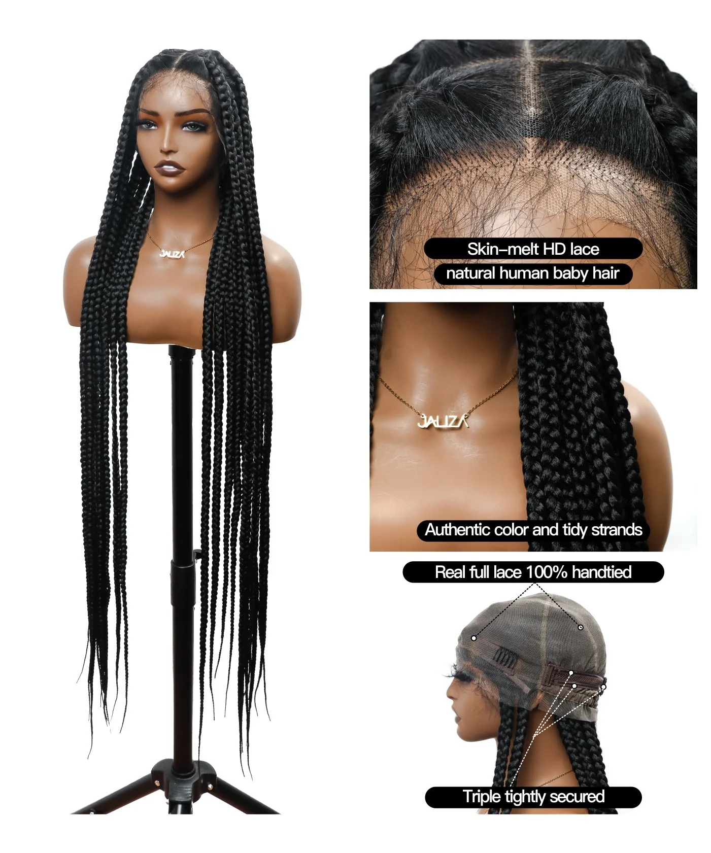 Knotless Jumbo Box HD Lace Full Hand-tied Braided Wig 48 Inches 24 Strands - Human Baby Hair - Airhomei