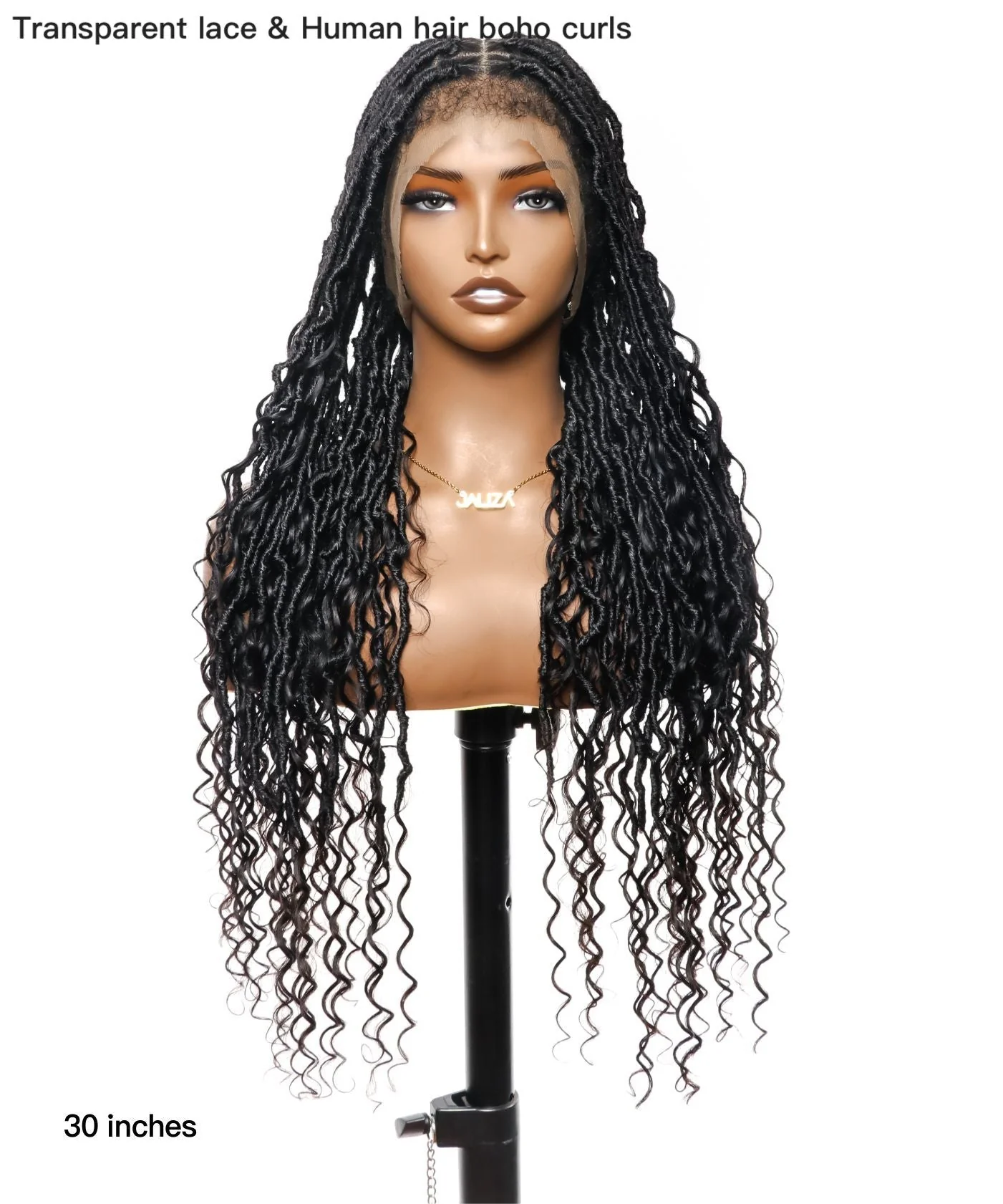 Human Hair Boho Curls Boho Locs Braided Wig 65 Strands（Human Hair Baby Hair） - Airhomei