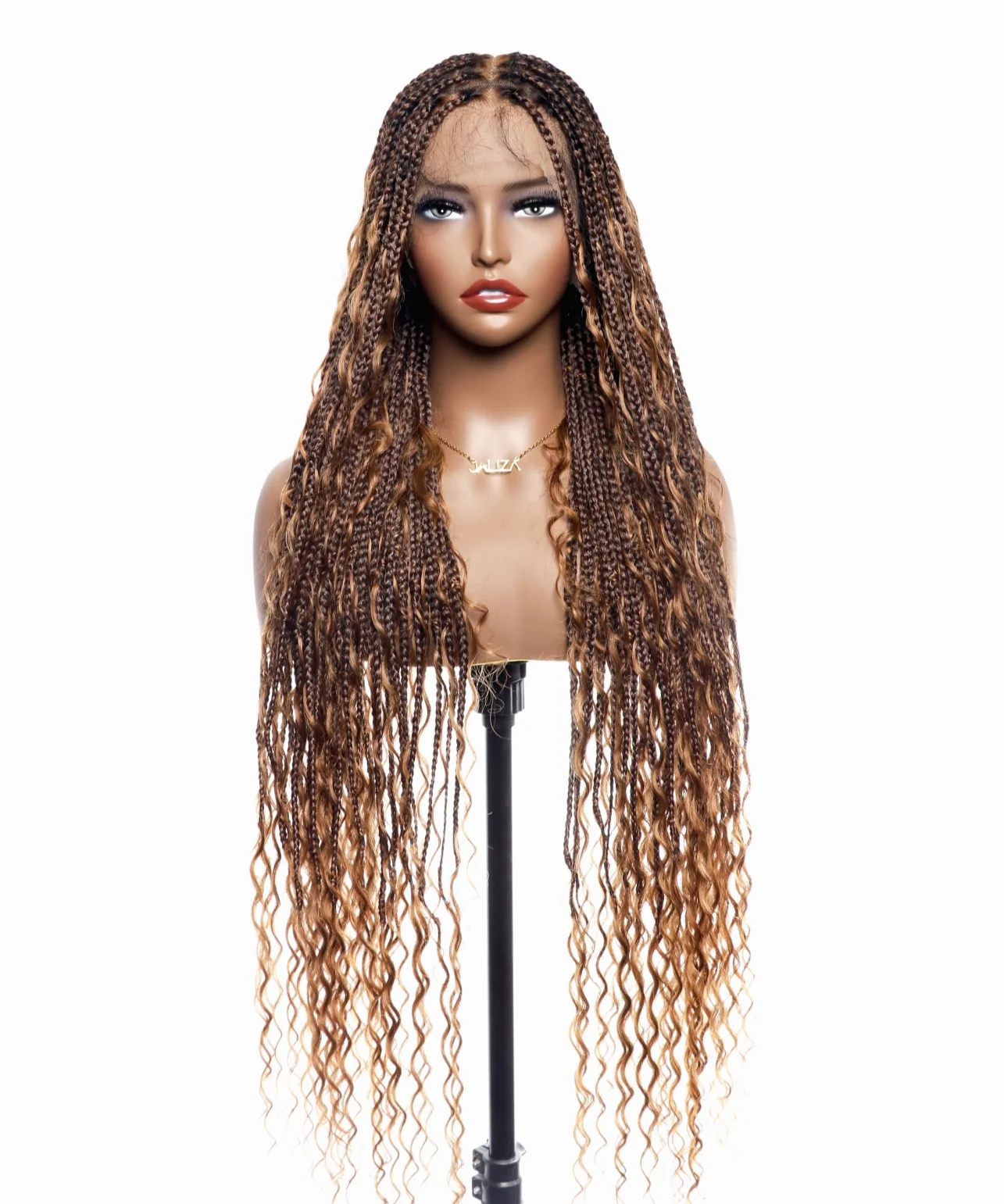 Pre Bleached Human Hair Lace High Density Knotless Boho Box Braided Wig Tangleless Human Hair Boho Curls 100 Strands - Airhomei