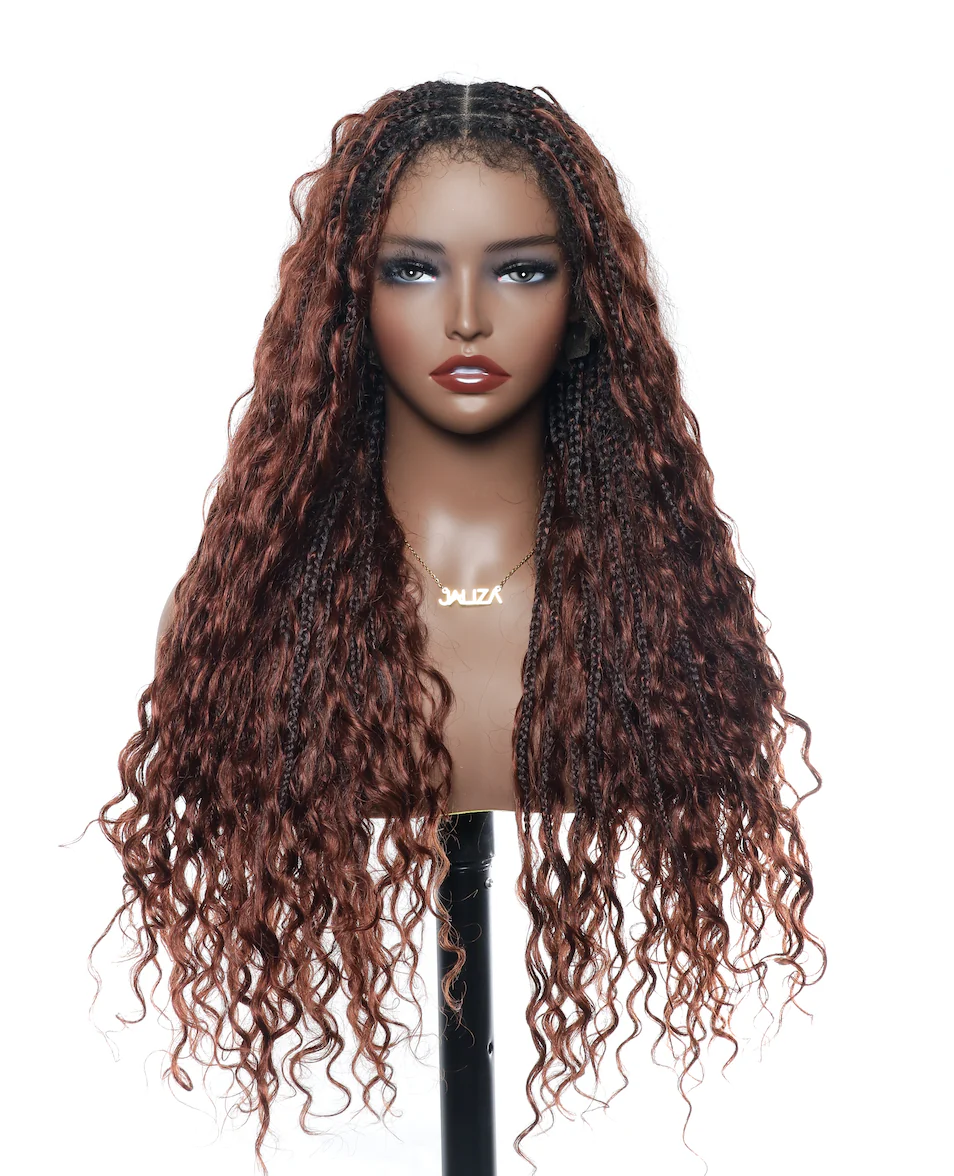 Ultra-dense 22-24“ Reddish Brown HD Full Lace Human Hair Boho Box Braided Wig 100 Strands (Scheduled to ship in 1-2 weeks) - Airhomei