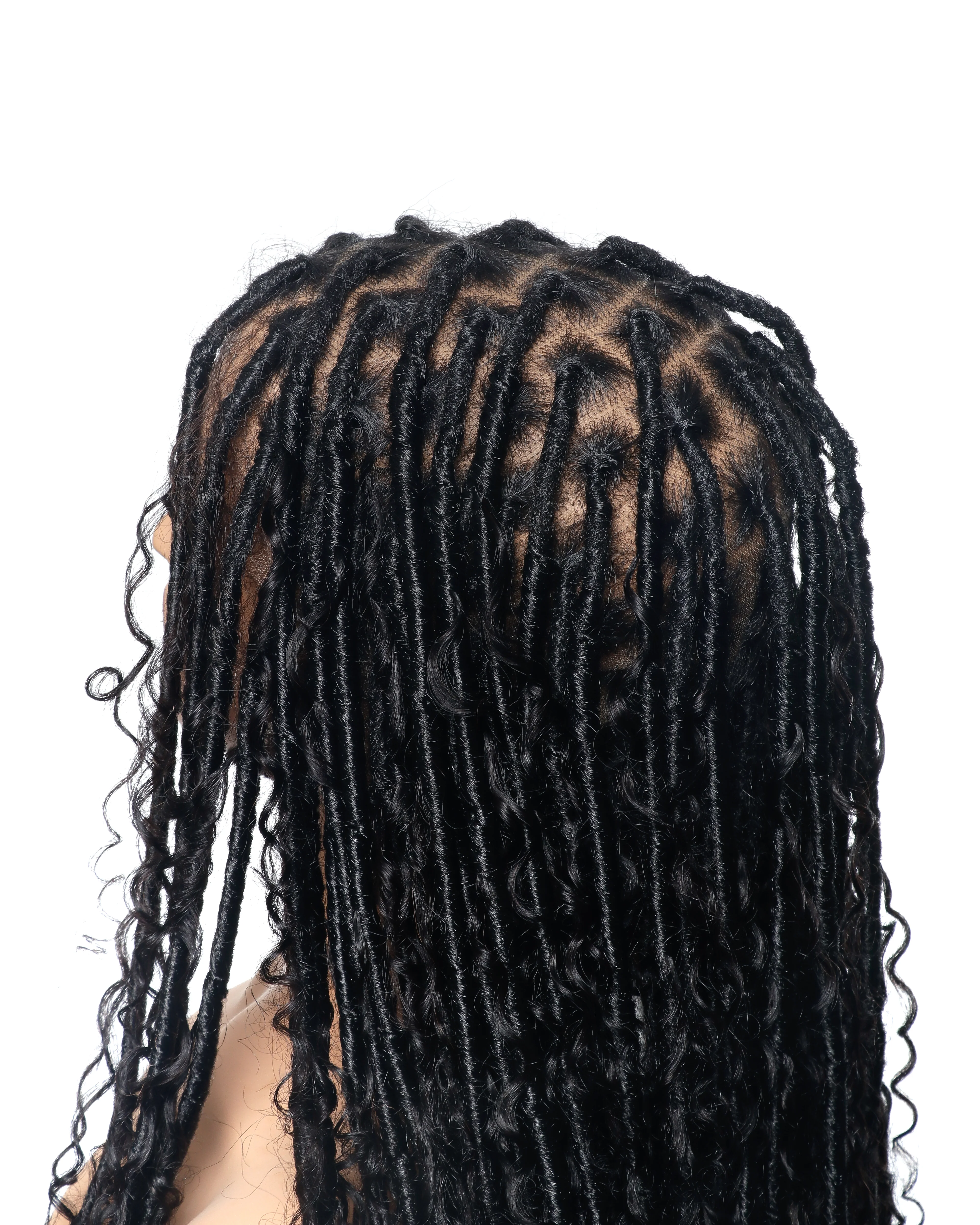 Salon-Level Knotless Boho Style Soft Locs 30” HD Full Lace Human Hair Boho Curls 80 Strands Braided Wig - Airhomei