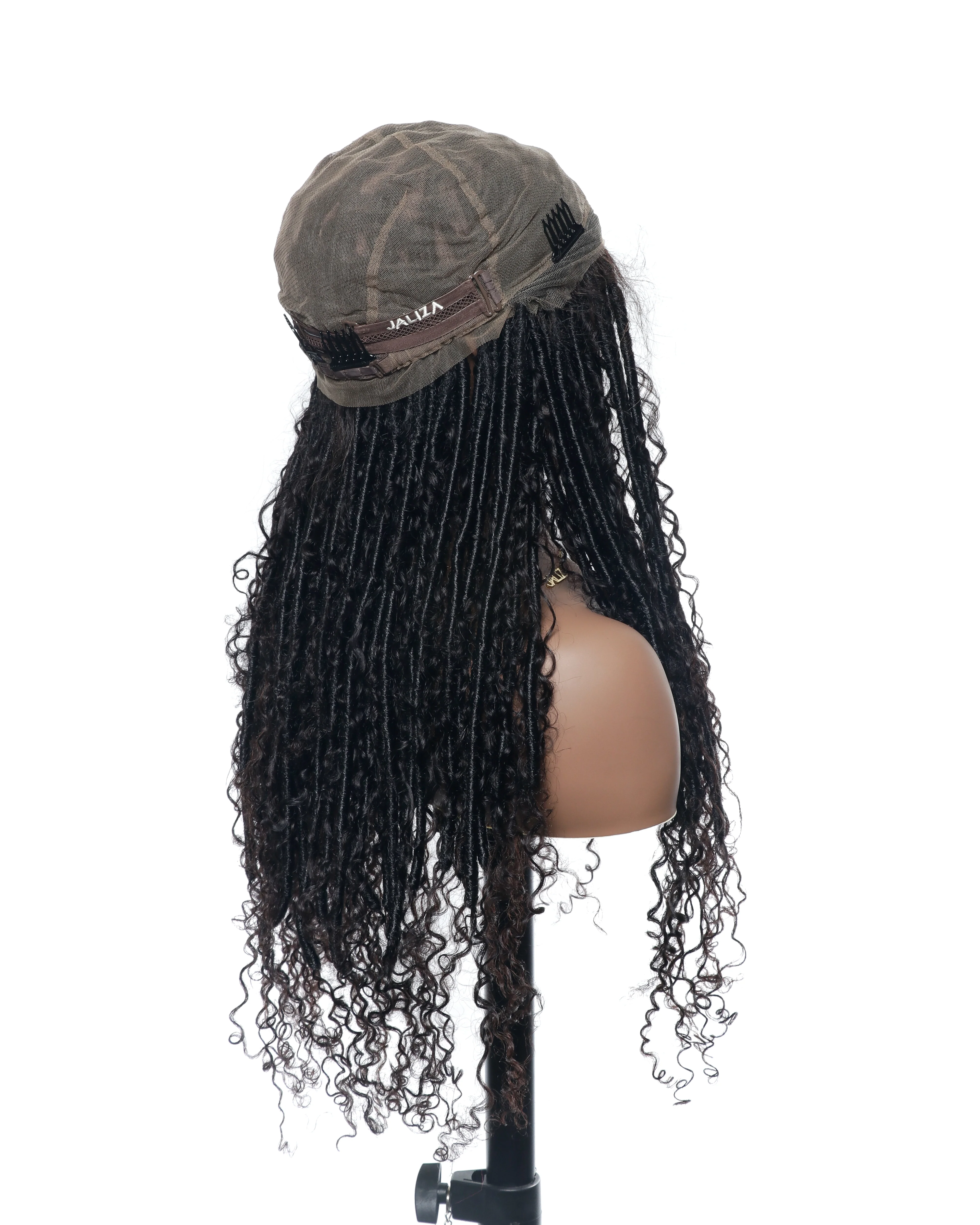 Salon-Level Knotless Boho Style Soft Locs 30” HD Full Lace Human Hair Boho Curls 80 Strands Braided Wig - Airhomei