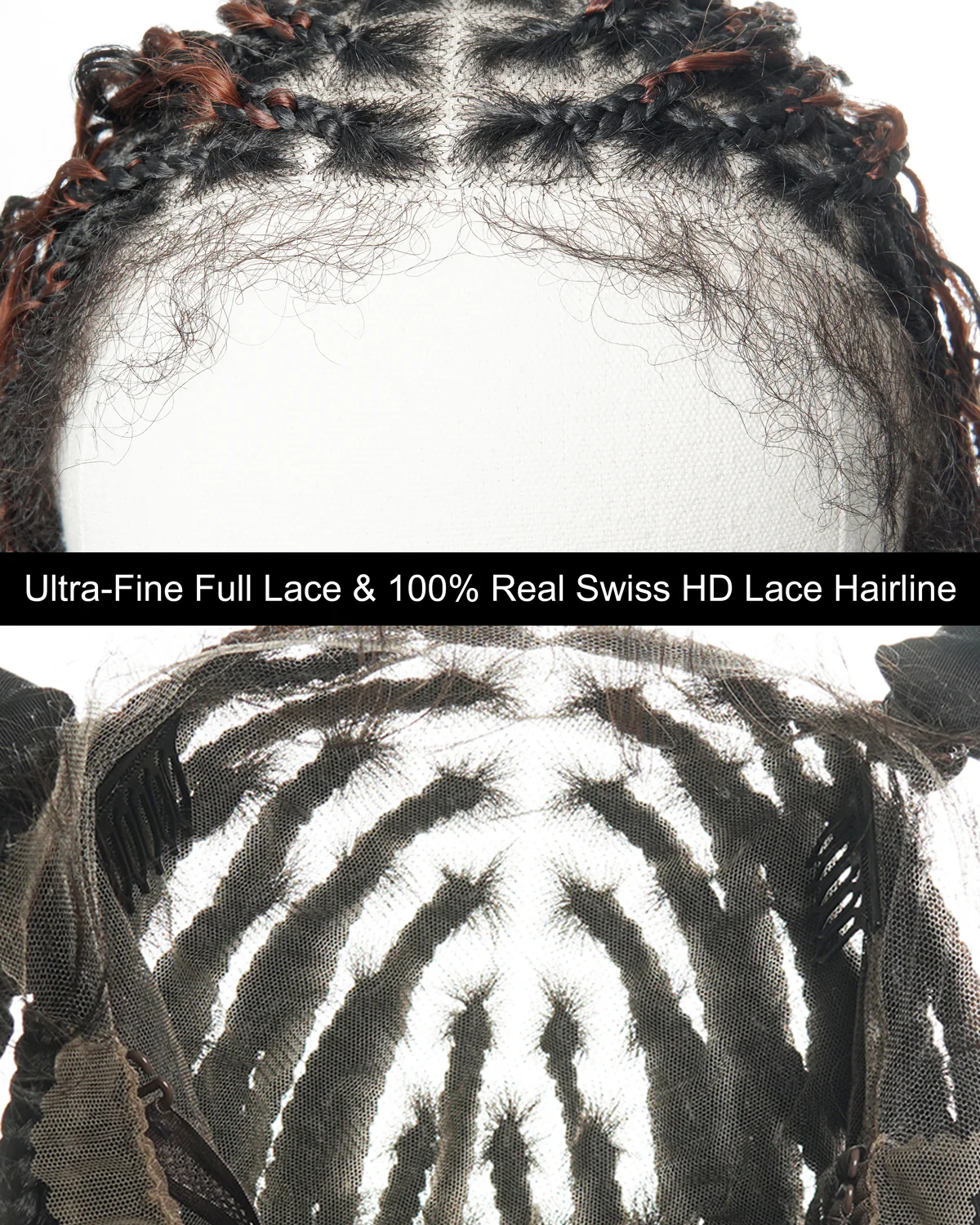 Ultra-dense 22-24“ Reddish Brown HD Full Lace Human Hair Boho Box Braided Wig 100 Strands (Scheduled to ship in 1-2 weeks) - Airhomei