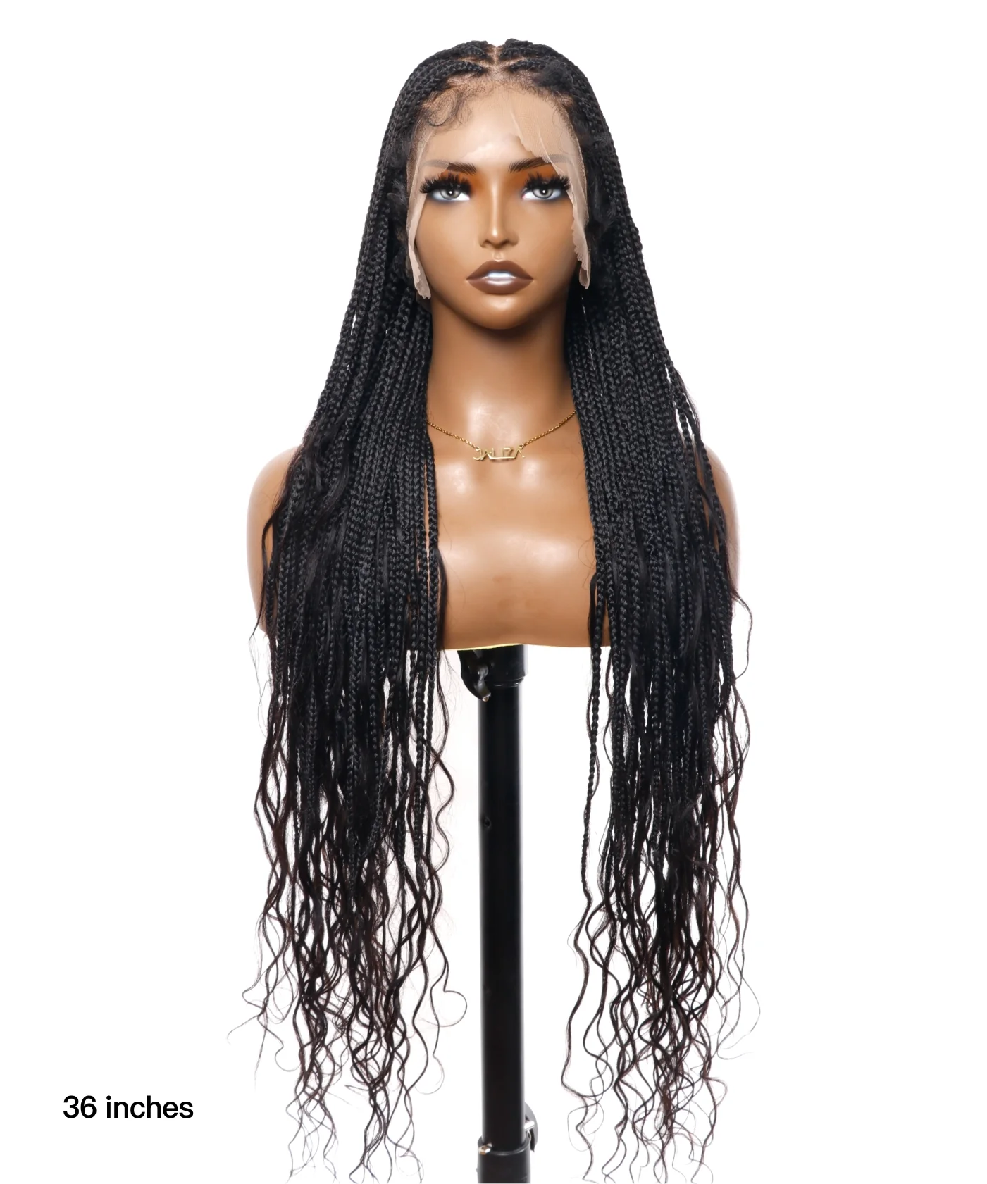 Pre Bleached Human Hair Lace Box Mix Cornrow Human Hair Boho Curls Tangleless Braided Wig 79 Strands (Scheduled to ship in 1-2 weeks) - Airhomei