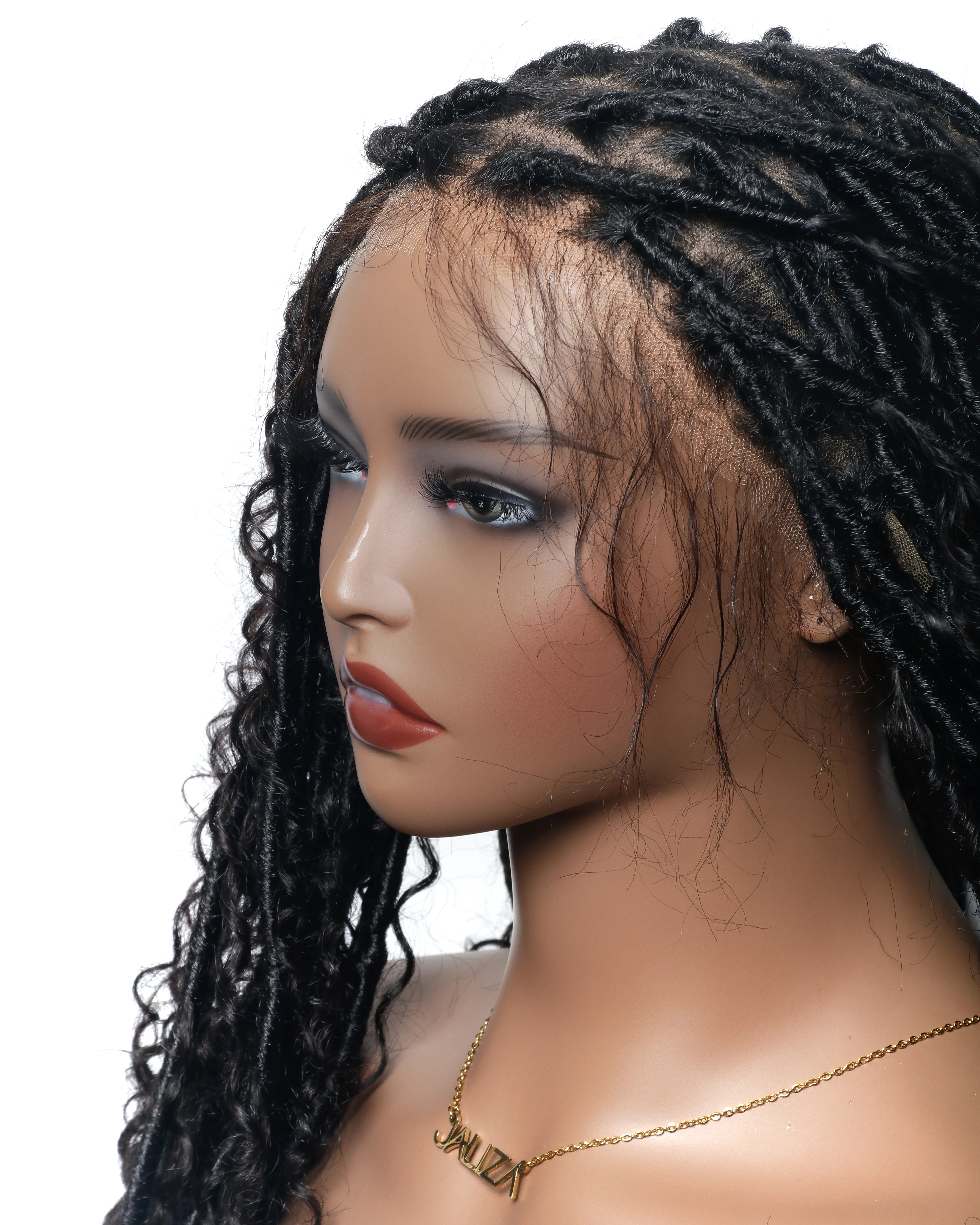 Salon-Level Knotless Boho Style Soft Locs 30” HD Full Lace Human Hair Boho Curls 80 Strands Braided Wig - Airhomei