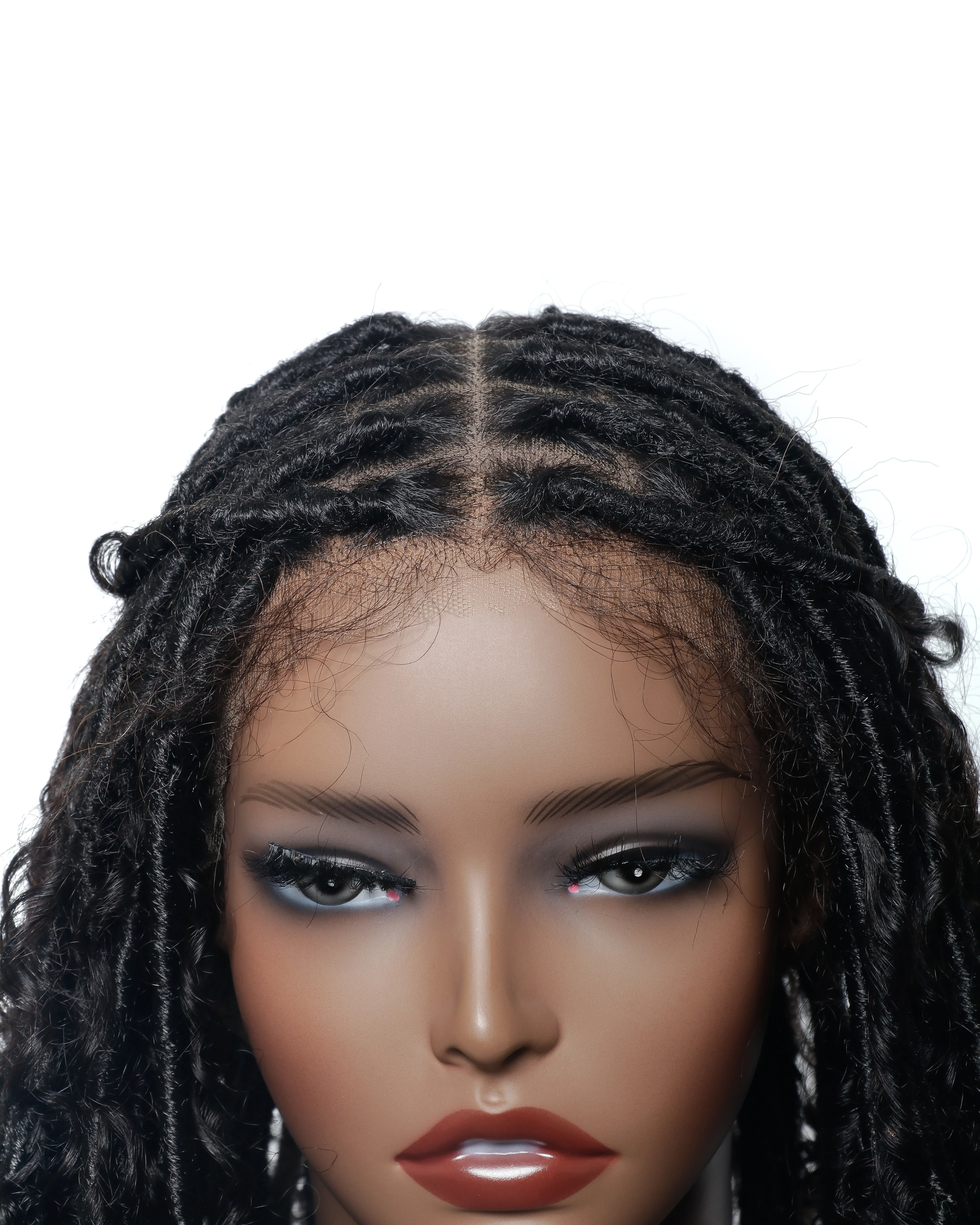 Salon-Level Knotless Boho Style Soft Locs 30” HD Full Lace Human Hair Boho Curls 80 Strands Braided Wig - Airhomei