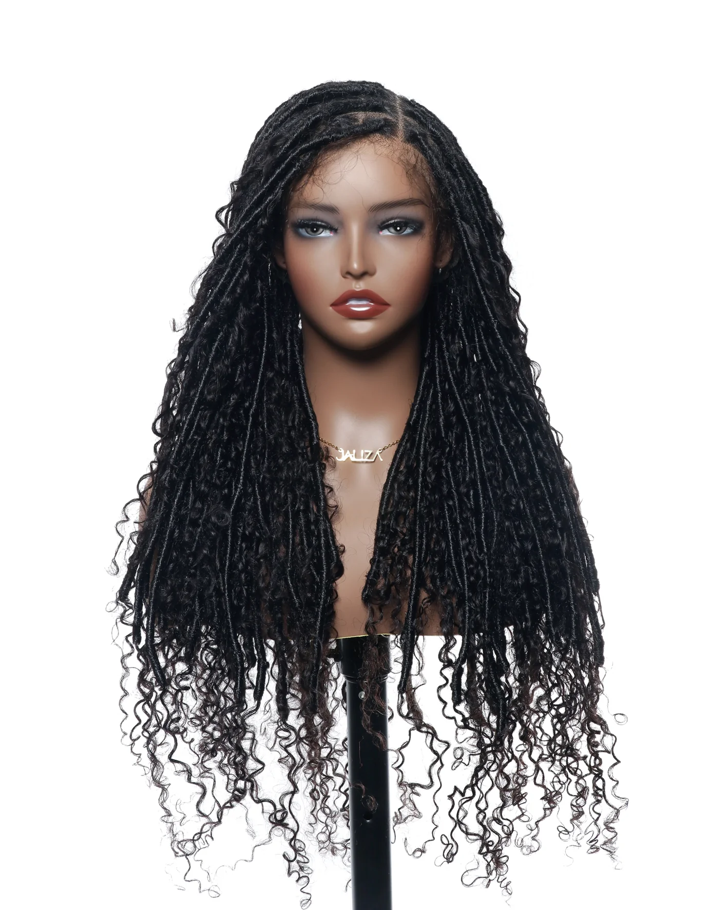 Salon-Level Knotless Boho Style Soft Locs 30” HD Full Lace Human Hair Boho Curls 80 Strands Braided Wig - Airhomei