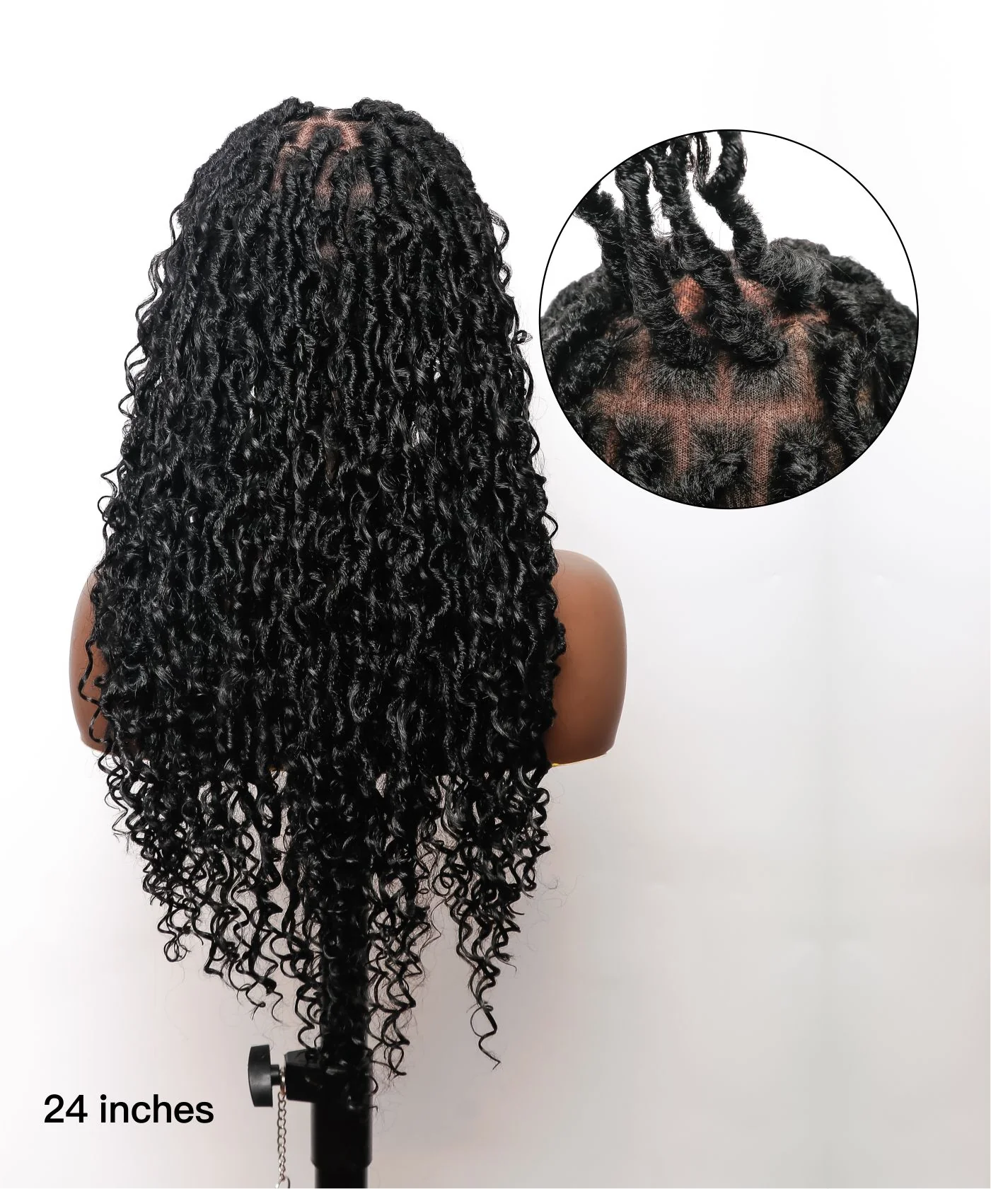 Human Hair Boho Curls Boho Locs Braided Wig 65 Strands（Human Hair Baby Hair） - Airhomei