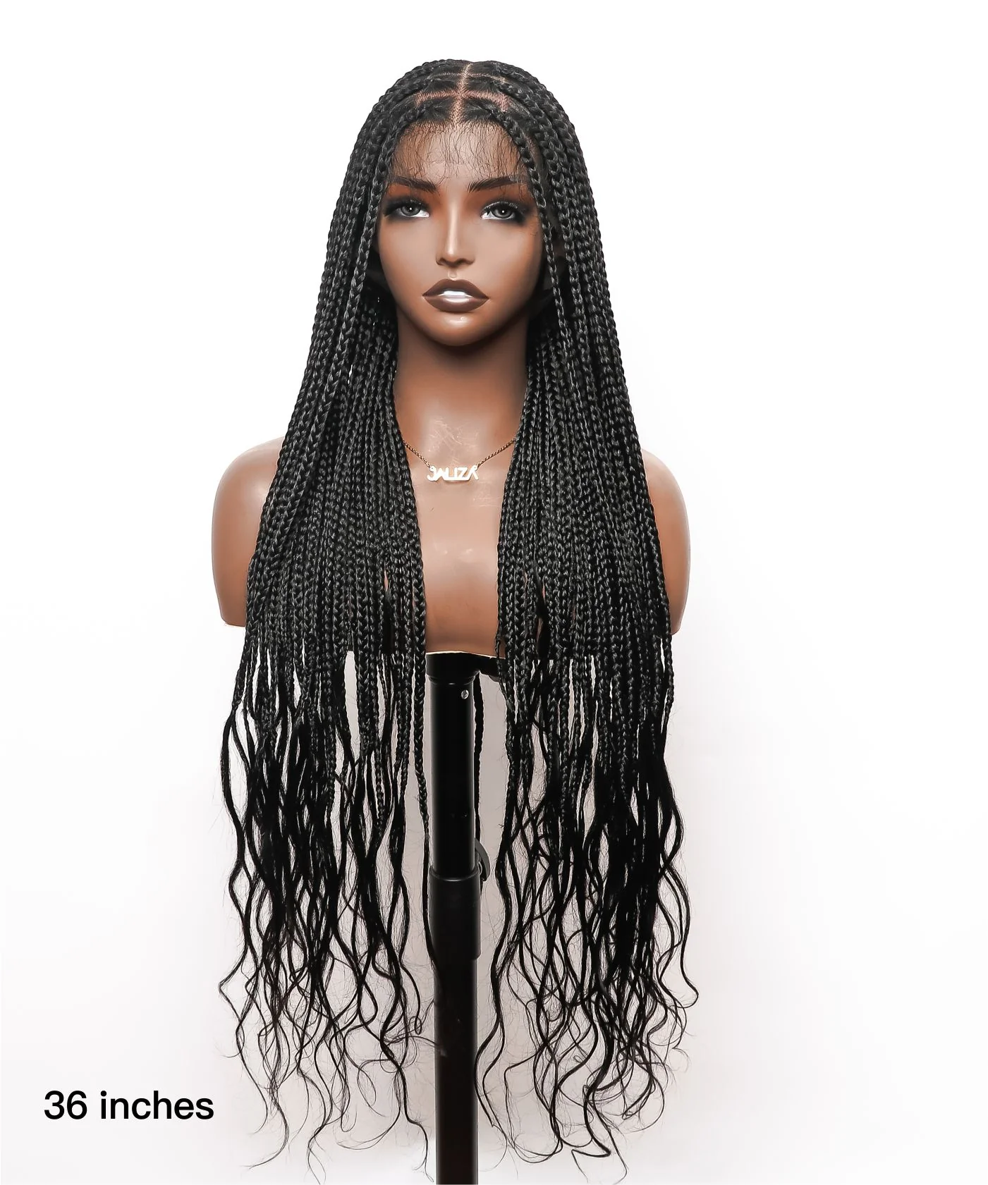 Human Hair Boho Curly Ends Knotless Box Braided Wig 36